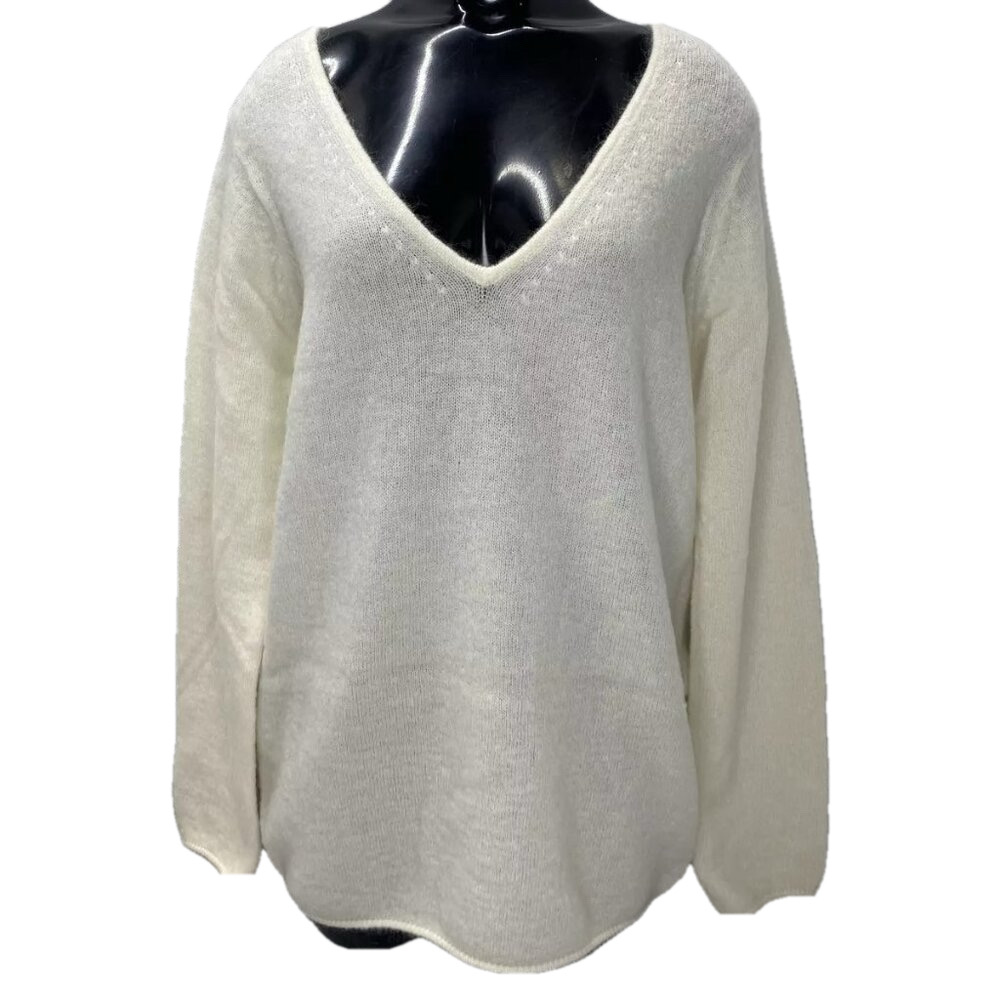 NEW MALENE BIRGER Womens Sweater Ivory Size XS Rhila V-Neck Pullover Long Sleeve